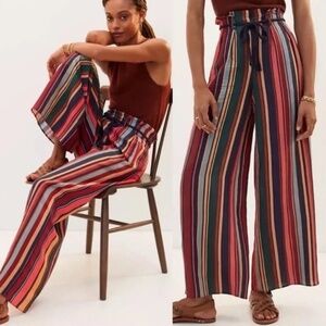 Anthropologie FARM Rio Augustine Striped Linen Blend Wide Leg Pants M